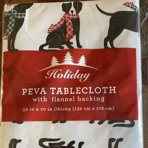 Black Dog Dogs Christmas Peva Vinyl Flannel Back Tablecloth 52" x 70" Oblong NWT